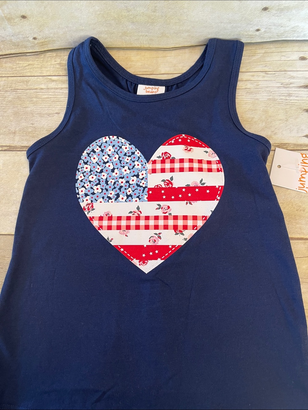 Navy Patchwork Graphic Summer Tank Top for 5T Girl Americana - Picture 2 of 9